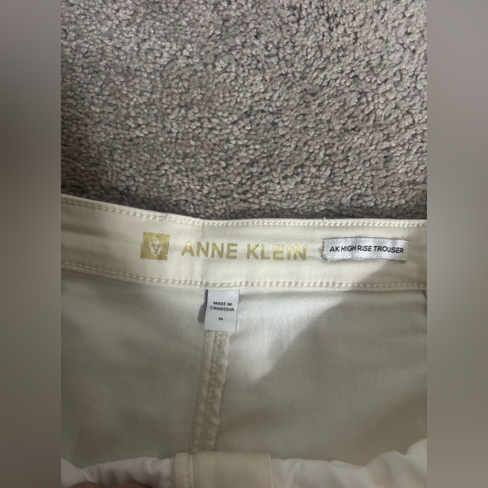Anne Klein Pants Women White Cream Gold Button AK High Rise Trouser Size 16 - Picture 8 of 16